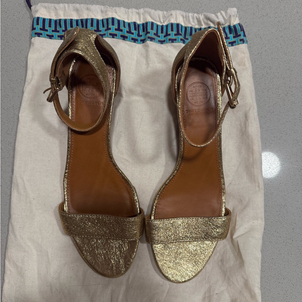 Tory Burch Gold Savannah Wedge Sandals
